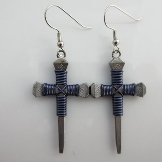 (image for) Nail Cross Earrings in Dark Blue By Mr. Willie Hess