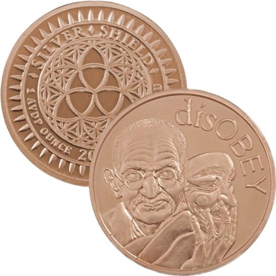(image for) disOBEY Gandhi #27 (2017 Silver Shield Mini Mintage) 1 oz .999 Pure Copper Round