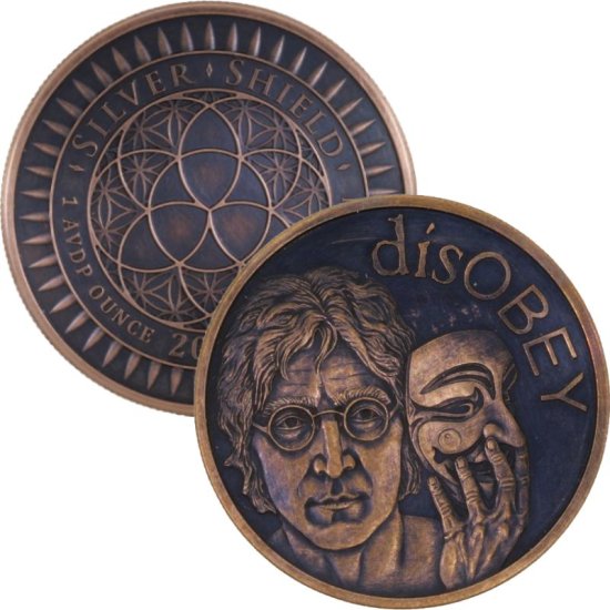(image for) disOBEY Lennon #34 (2017 Silver Shield Mini Mintage) 1 oz .999 Pure Copper Round (Black Patina)