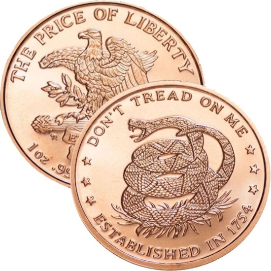 (image for) Don\'t Tread On Me 1 oz .999 Pure Copper Round (Est. 1754)