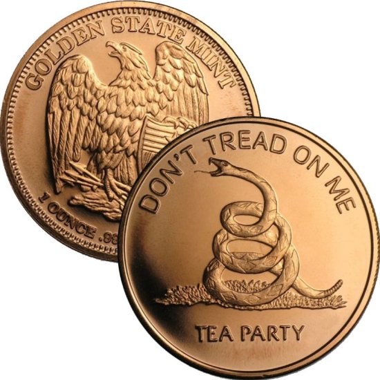 (image for) Don\'t Tread On Me (Tea Party) 1 oz .999 Pure Copper Round (Golden State Mint)