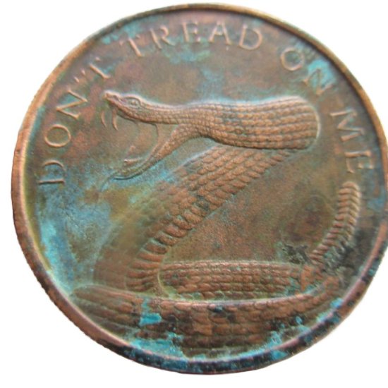 (image for) Don\'t Tread On Me 1 oz .999 Pure Copper Round (Silver Shield) (Verde Patina)