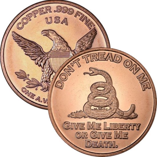 (image for) Don\'t Tread On Me (Liberty or Death) 1 oz .999 Pure Copper Round