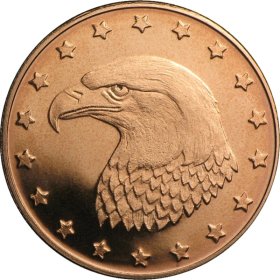 Eagle Head Design 1/2 oz .999 Pure Copper Round