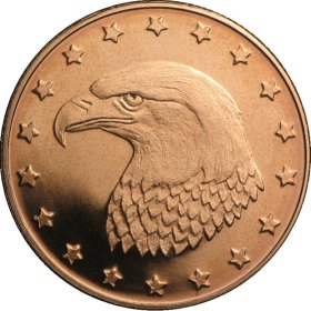 Eagle Head Design 1/4 oz .999 Pure Copper Round