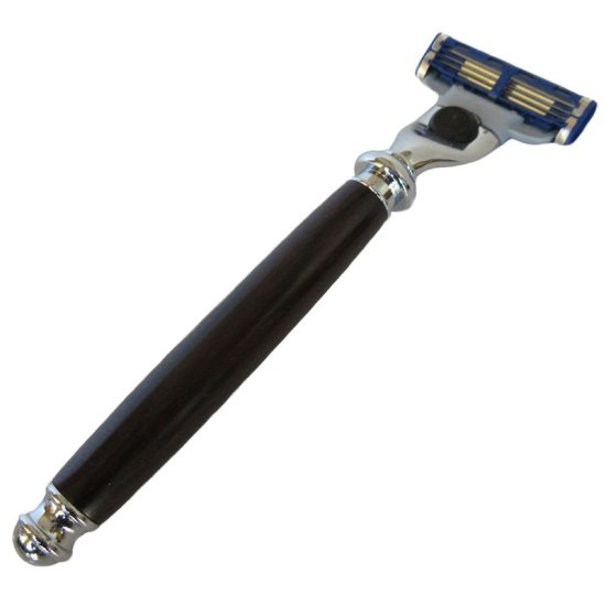 (image for) Hand Turned Mach3 Razor Handle in (Ebony) Chrome