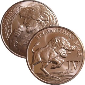 Erymanthian Boar 1 oz .999 Pure Copper Round (4th Design of the 12 Labors of Hercules Series)
