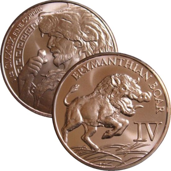 (image for) Erymanthian Boar 1 oz .999 Pure Copper Round (4th Design of the 12 Labors of Hercules Series)