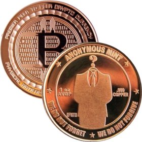 Bitcoin - The Faceless Man Anonymous Mint 1 oz .999 Pure Copper Round
