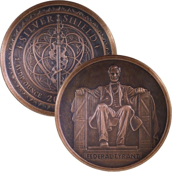 (image for) Federal Tyrant \"Abraham Lincoln\" #48 (2018 Silver Shield Mini Mintage) 1 oz .999 Pure Copper Round (Black Patina)