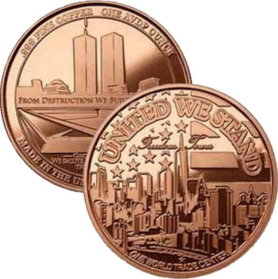 (image for) Freedom Tower \"United We Stand\" 1 oz .999 Pure Copper Round (Presston Mint)