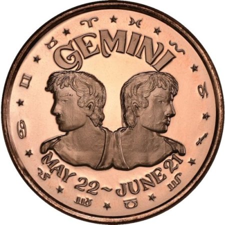 (image for) Gemini ~ Zodiac Sign Series 1 oz .999 Pure Copper Round