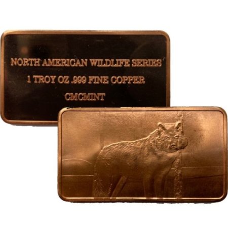 (image for) Gray Wolf (American Wildlife Set) 1 oz .999 Fine Copper Bar