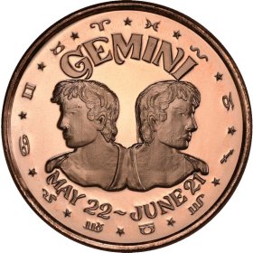 Gemini ~ Zodiac Sign Series 1 oz .999 Pure Copper Round