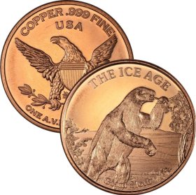 Giant Sloth ~ Ice Age 1 oz .999 Pure Copper Round