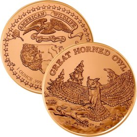 Great Horned Owl (American Wildlife Series) 1 oz .999 Pure Copper Round