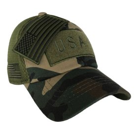 Green Camo American Flag Velcro Patch Hat