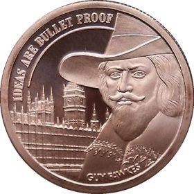 Guy Fawkes ~ Ideas Are Bulletproof (AOCS) 1 oz .999 Pure Copper Round
