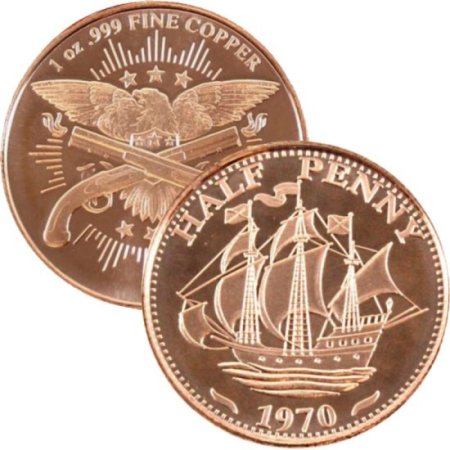 (image for) Half Penny 1970 1 oz .999 Pure Copper Round