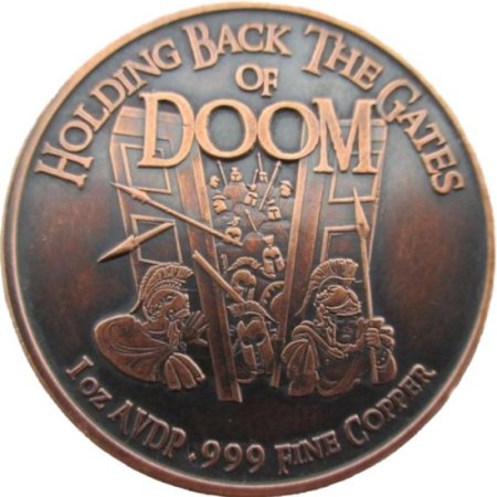 (image for) Holding Back The Gates Of Doom 1 oz .999 Pure Copper Round (Black Patina)