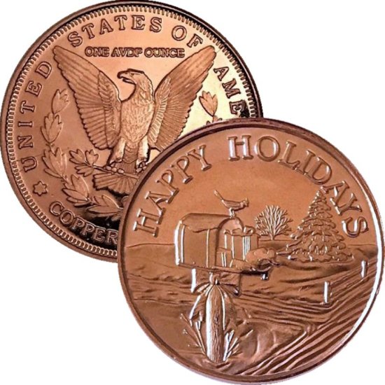 (image for) Happy Holidays Mailbox (Sunshine Mint) 1 oz .999 Pure Copper Rounds