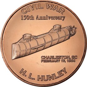 H. L. Hunley ~ Civil War Series 1 oz .999 Pure Copper Round
