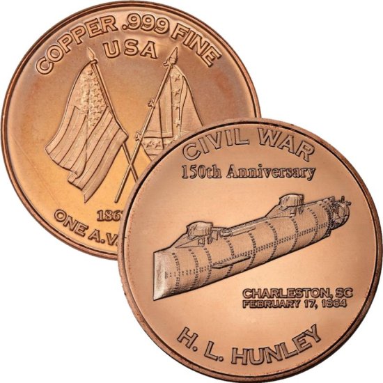 (image for) H. L. Hunley ~ Civil War Series 1 oz .999 Pure Copper Round