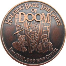 Holding Back The Gates Of Doom 1 oz .999 Pure Copper Round (Black Patina)
