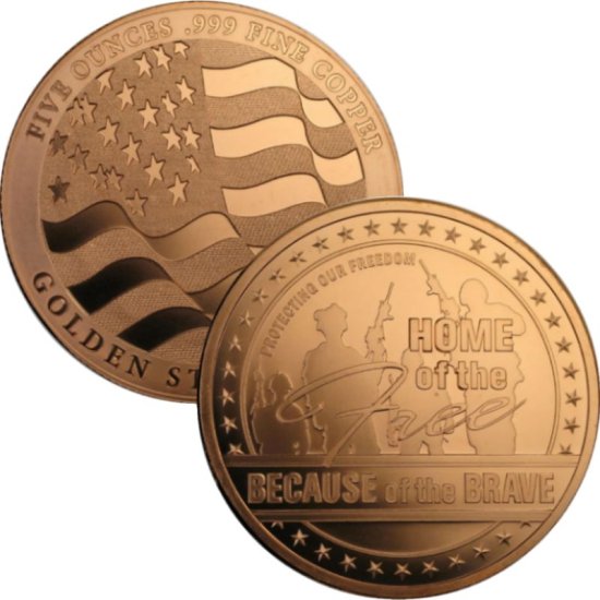 (image for) Home Of The Free Design 5 oz .999 Pure Copper Round