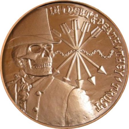 (image for) In Debt & Death They Trust / AG-47 (2014) (Silver Shield) 1 oz .999 Pure Copper Round