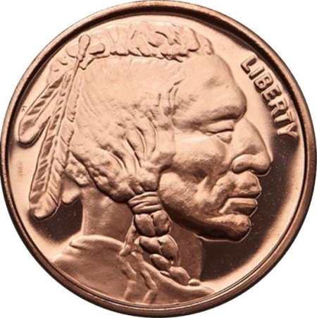 (image for) Buffalo Nickel ~ Indian Head  Design (No Date Obverse) 1 oz .999 Pure Copper Round