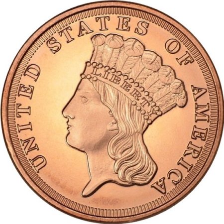 (image for) Indian Princess $3. Design 1 oz .999 Pure Copper Round