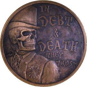 In Debt & Death #23 (2017 Silver Shield Mini Mintage) 1 oz .999 Pure Copper Round (Black Patina)