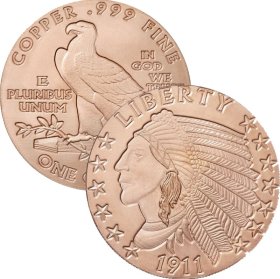 Incuse Indian 1911 (Osborne Mint) 1 oz .999 Pure Copper Round