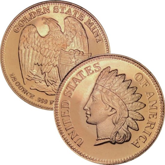 (image for) Indian Head Design 1/2 oz .999 Pure Copper Round