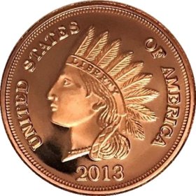 Indian Head Penny Design 2013 (Sunshine Mint) 1 oz .999 Pure Copper Rounds