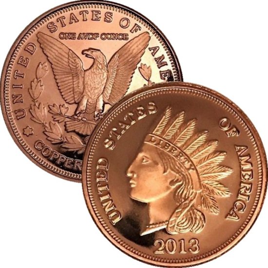 (image for) Indian Head Penny Design 2013 (Sunshine Mint) 1 oz .999 Pure Copper Rounds