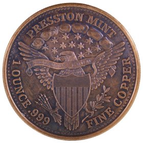 Indian Head Penny 1 oz .999 Pure Copper Round (Presston Mint) (Black Patina)
