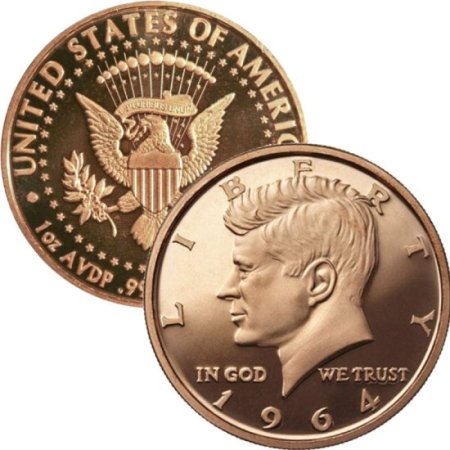(image for) John F. Kennedy (1964 Design) 1 oz .999 Pure Copper Round