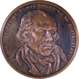 James Madison #42 (2017 Silver Shield Mini Mintage) 1 oz .999 Pure Copper Round (Black Patina)