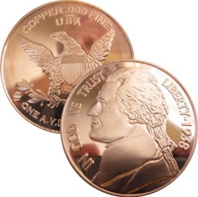 Jefferson Nickel 1938 Design (Private Mint) 1oz .999 1 oz .999 Pure Copper Round