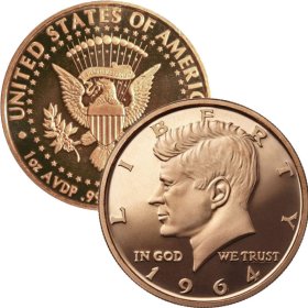 John F. Kennedy (1964 Design) 1 oz .999 Pure Copper Round