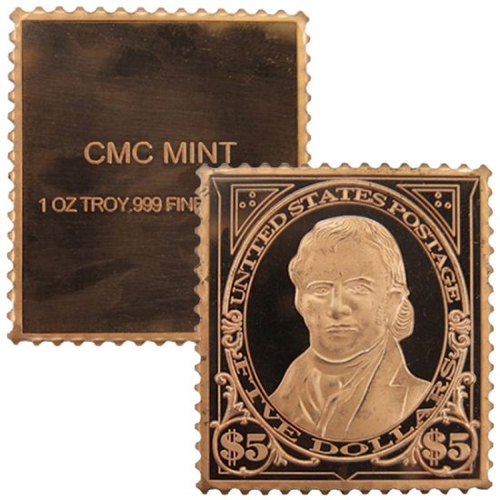 (image for) John Marshall Bureau $5.00 Stamp Design 1 oz .999 Fine Copper Bar