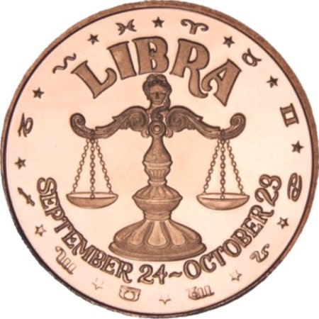 (image for) Libra ~ Zodiac Sign Series 1 oz .999 Pure Copper Round