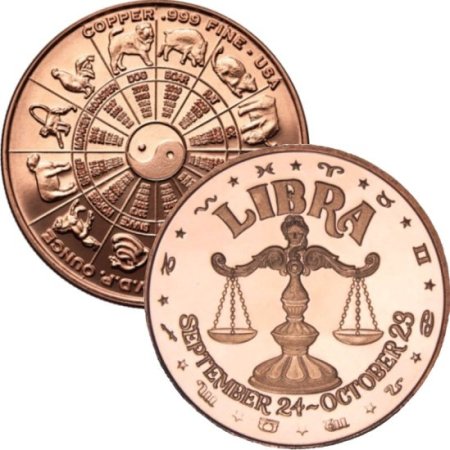 (image for) Libra ~ Zodiac Sign Series 1 oz .999 Pure Copper Round