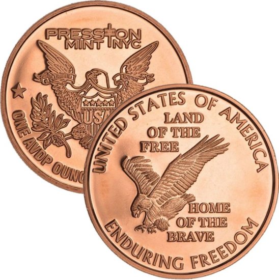(image for) Land Of The Free (Enduring Freedom Series) 1 oz .999 Pure Copper Round (Presston Mint)