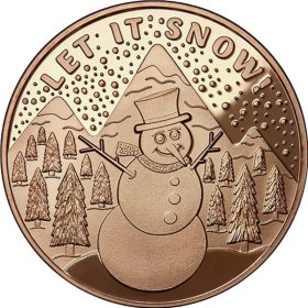 Let It Snow ~ Snowman (Snowflake Back Design Series) 1 oz .999 Pure Copper Round