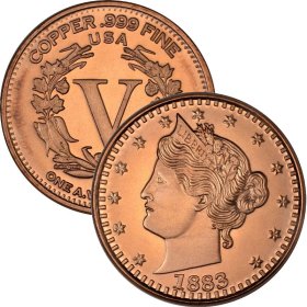 (image for) Liberty "V" 1883 Nickel Design 1 oz .999 Pure Copper Round