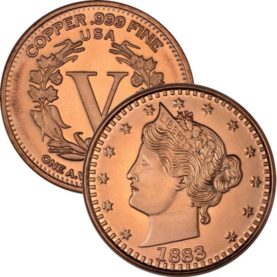(image for) Liberty \"V\" 1883 Nickel Design 1 oz .999 Pure Copper Round