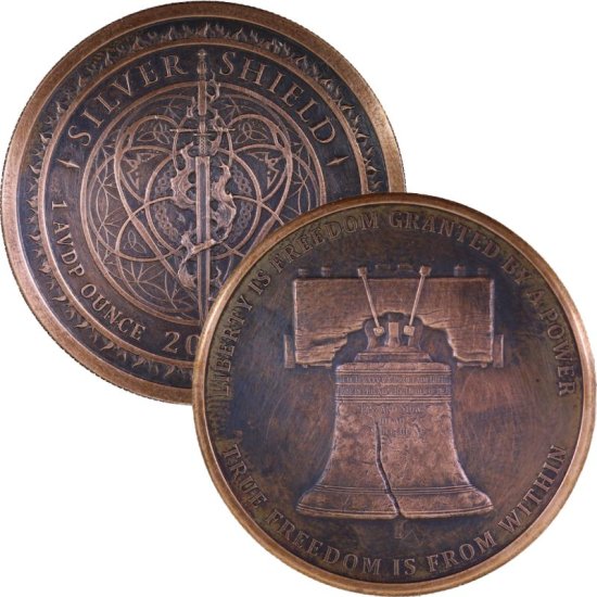 (image for) Liberty Bell #51 (2018 Silver Shield Mini Mintage) 1 oz .999 Pure Copper Round (Black Patina)